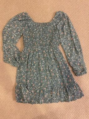 art class Teal Floral Smocked Long-Sleeve Dress